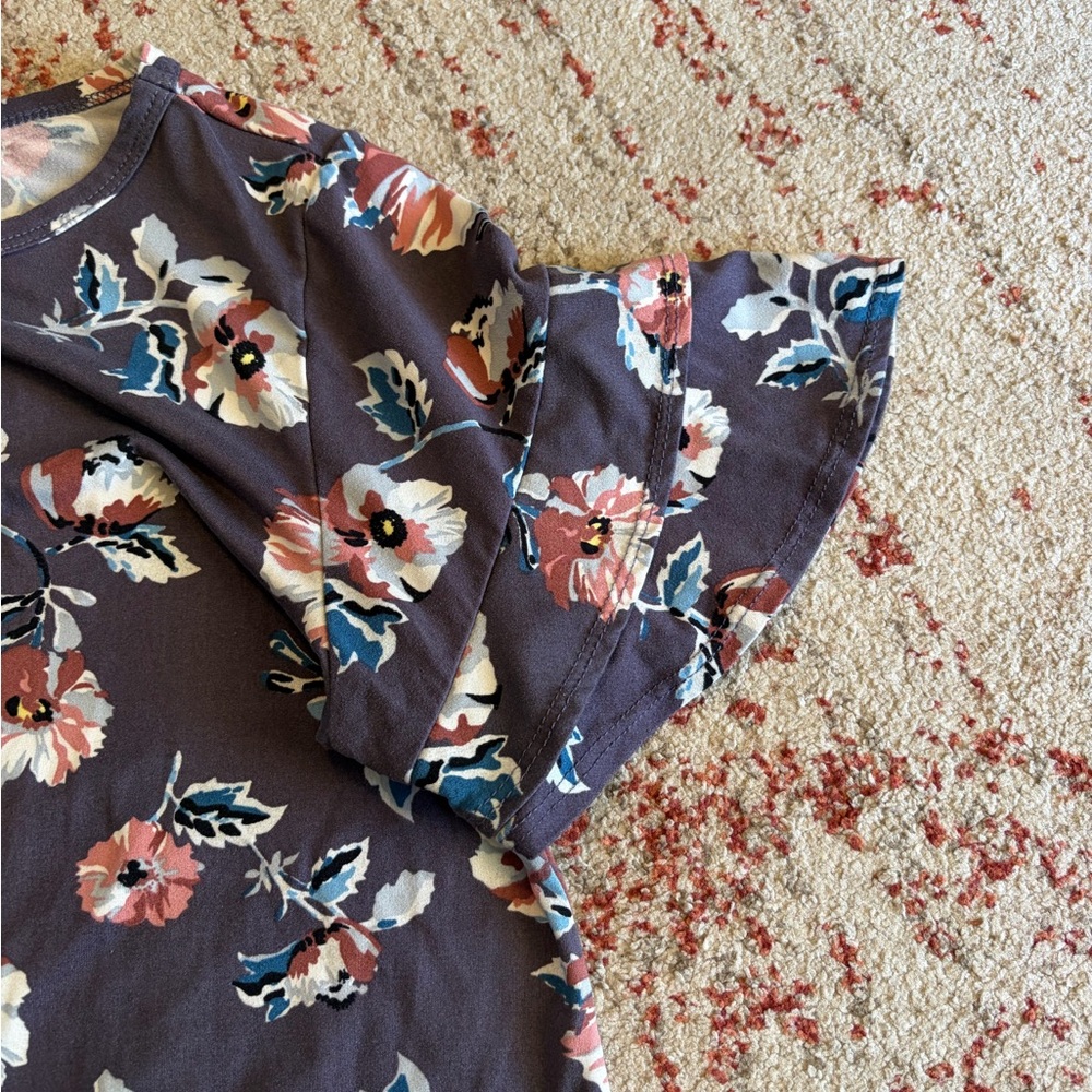 Cool Melon Floral Short Sleeve Top - Purple with Pink & Teal Blooms - Picture 5 of 7